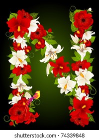 Vector letter for signs with flowers and bird