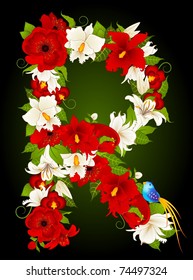 Vector letter for signs with flowers and bird