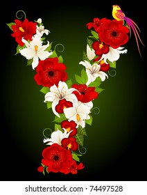 Vector letter for signs with flowers and bird