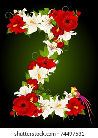 Vector letter for signs with flowers and bird
