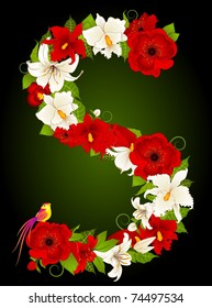 Vector letter for signs with flowers and bird