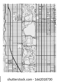 Vector letter size poster of roads and streets near Central Park, Manhattan, New York City with roads and streets, Upper East Side and Upper West Side, Central Manhattan with rectangular park