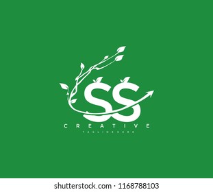 Vector Letter SS with Elegant Swoosh Arrow Decorative Leaf Vector Logo