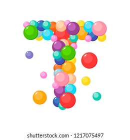 Vector letter t of the alphabet for kids of the colored balls.