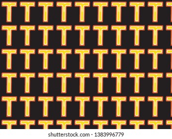 Vector letter T, drawn on a pattern and with a black background