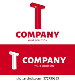 Vector letter T logo. Brand logo T for the company in the form of 3D letters. Red style.