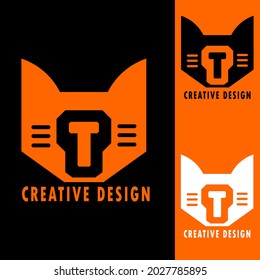 Vector letter T logo design template, creative logo abstract orange color wild animal shape, cute animal