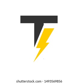 vector letter T logo with lightning 