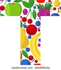 Vector letter T made of ripe fruit. An illustration on the theme of the alphabet.