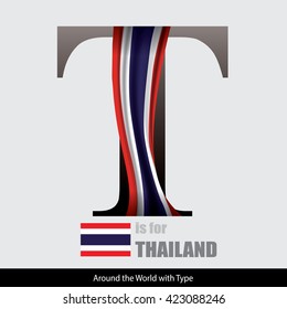 Vector Letter T is for Thailand flag. Design Matches Letters Of The Alphabet With Name list of country worldwide