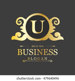 Vector Letter U Business Sign logo Template. Vintage Insignia or Logotype. Flourishes calligraphic monogram emblem template. Vector illustration