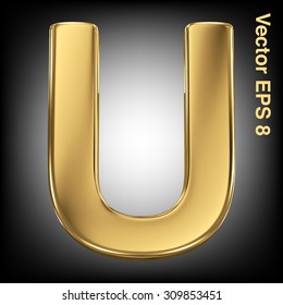 Vector letter U from gold solid alphabet. Eps 8 using mesh.