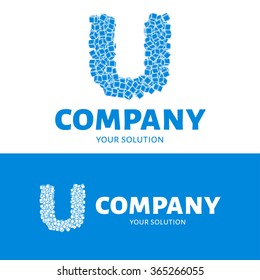 Vector letter U logo. The logo is the letter U consists of cubes. Blue style