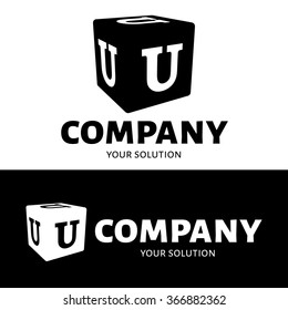 Vector letter U logo. The cube with the letter U brand logo