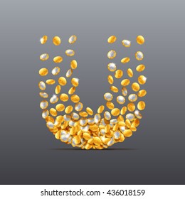 Vector letter U made of coins filling character. Easy to edit