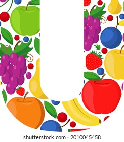 Vector letter U made of ripe fruit. An illustration on the theme of the alphabet.