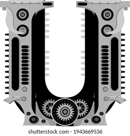 Vector letter U in metal style. An illustration on the subject of the alphabet.