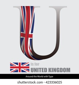 Vector Letter U is for United Kingdom flag. Design Matches Letters Of The Alphabet With Name list of country worldwide