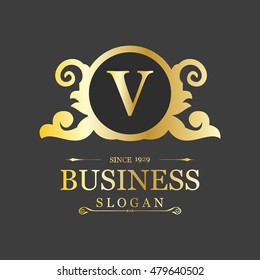 Vector Letter V Business Sign logo Template. Vintage Insignia or Logotype. Flourishes calligraphic monogram emblem template. Vector illustration