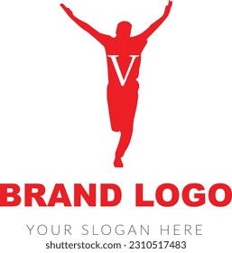 Logo-Konzept des Vektorbriefs V Cricket mit dem Symbol BOWLER-Cricket-Sportlogotype