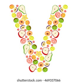 Vector letter "V" with different fruits