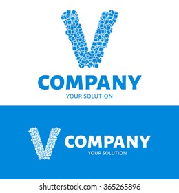 Vector letter V logo. The logo is the letter V consists of cubes. Blue style