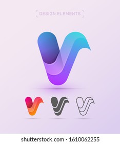 Vector letter V logo design template. Material design, origami, fluent flat and line art styles. Twisted app icon