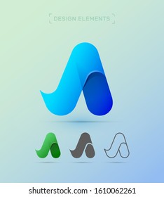 Vector letter A or V logo design template. Material design, origami paper, fluent flat and line art styles. App icon