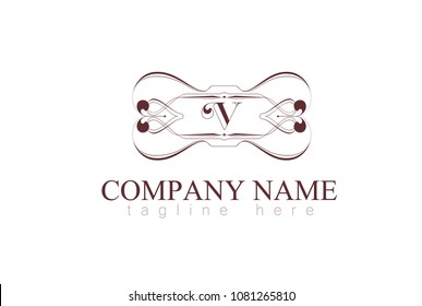 Vector Letter V Monogram Identity Concept In Frame Vintage.