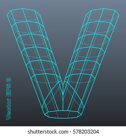 Vector Letter V Stylized Polygonal Wireframe 3d Model. EPS 8