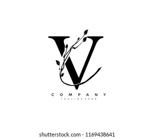 Vector Letter V with Swoosh Ornament Leaf Logo Design