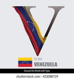 Vector Letter V is for Venezuela flag. Design Matches Letters Of The Alphabet With Name list of country worldwide