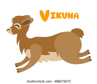 Vector letter V vikuna for children alphabet cute animal illustration