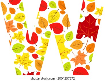 Vector letter W from autumn leaves. Illustration on the subject of the alphabet.