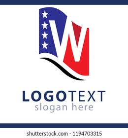 Vector letter W logo design for American flag