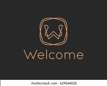 Vector letter W logo design template. Alphabet label sign for branding and identity. Linear lettering calligraphy emblem with ornamental frame. Type character symbol illustration with elegant line art