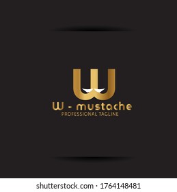 Vector Letter W  logo templates isolated on black background. Modern mustache Design. 