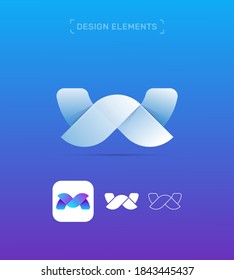 Vector letter W and M logo icon collection. Origami, fluent, flat and line style