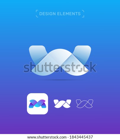Vector letter W and M logo icon collection. Origami, fluent, flat and line style