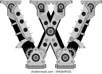 Vector letter W in metal style. An illustration on the subject of the alphabet.