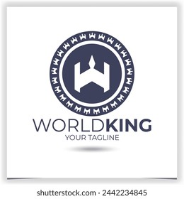 Plantilla de diseño del logotipo del rey del mundo de la letra w vectorial
