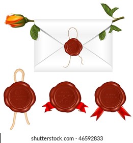 Vector. Letter with wax seal. Happy Valentine! Happy birthday!