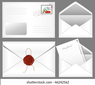 Vector. Letter with wax seal and postage stamp.