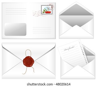 Vector. Letter with wax seal and postage stamp.