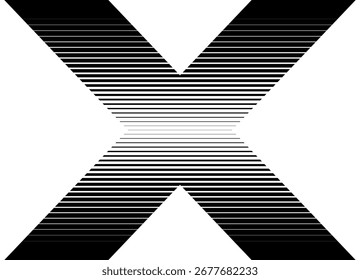 Vector letra X, patrón de rayas negras sobre fondo blanco. Elemento de Diseño gráfico para publicidad, estampado, embalaje e interior. Fondo de Vector deportivo. Medio tono.