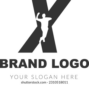 Vector letter X cricket logo concept with BOWLER cricket sports logotype symbol