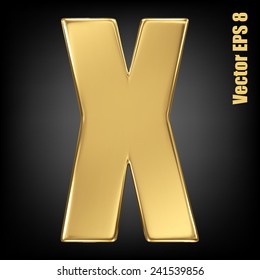 Vector letter X from gold solid alphabet. Uppercase golden font collection. EPS 8