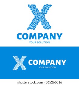 Vector letter X logo. The logo is the letter X consists of cubes. Blue style