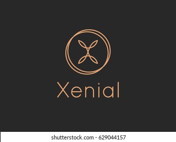 Vector letter X logo design template. Alphabet label sign for branding and identity. Linear lettering calligraphy emblem with ornamental frame. Type character symbol illustration with elegant line art