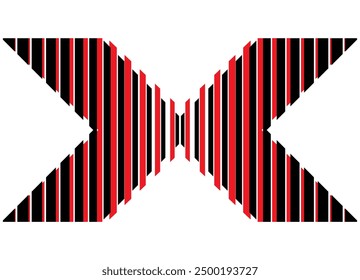 Vector letter X on a white background. Red and black striped design element from lines
